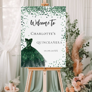 Quinceanera emerald green dress confetti welcome foam board