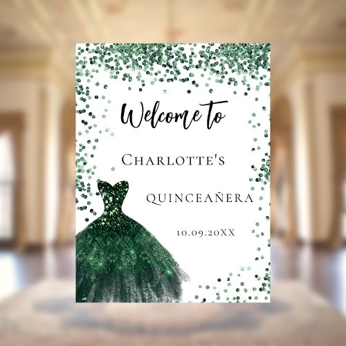 Quinceanera emerald green dress confetti welcome poster