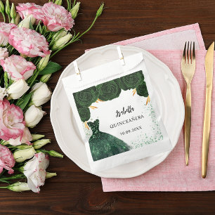 Quinceanera emerald green dress favor bag