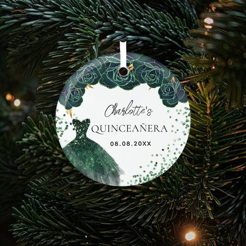 Quinceanera emerald green dress glass ornament