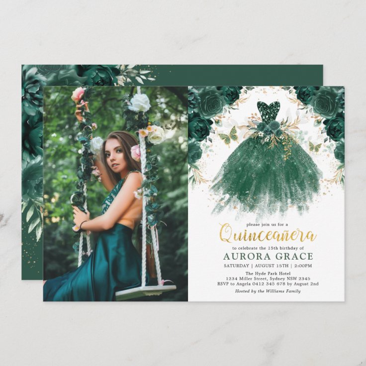Quinceañera Emerald Green Enchanted Forest Floral Invitation Zazzle