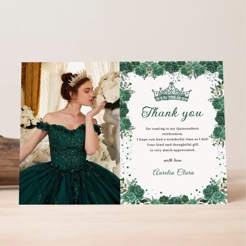 Quinceaera Emerald Green Floral Birthday  Thank You Card