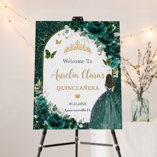 Quinceañera Emerald Green Floral Brunette Sweet 16 Foam Board