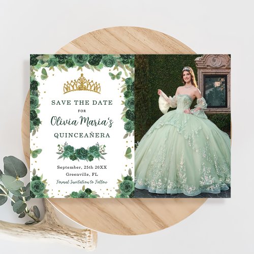Quinceaera Emerald Green Floral Butterflies Photo Save The Date