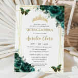 Quincea&#241;era Emerald Green Floral Butterflies Tiara Invitation at Zazzle