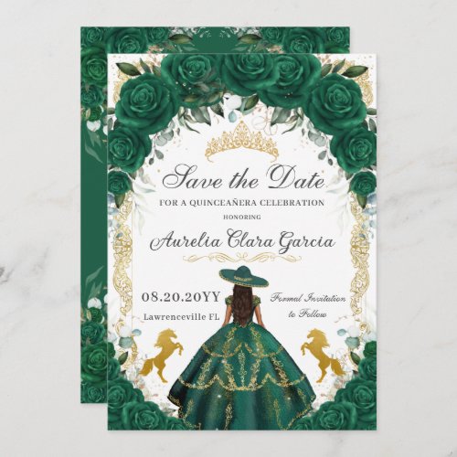 Quinceaera Emerald Green Floral Charro Horses Save The Date