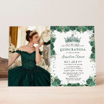 Quinceañera Emerald Green Floral Crown Birthday Invitation<br><div class="desc">Quinceañera Emerald Green Floral Crown Birthday Invitation</div>