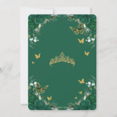 Quinceañera Emerald Green Floral Gold Butterflies  Invitation (Back)