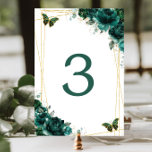 Quinceañera Emerald Green Floral Gold Butterflies  Table Number<br><div class="desc">Personalize this lovely quinceañera / birthday party / bridal shower / baby shower / wedding table number card easily and quickly,  simply press the customize it button to further re-arrange and format the style and placement of the text.  Matching items available in store!  (c) The Happy Cat Studio</div>