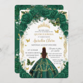 Quinceañera Emerald Green Floral Gold Princess  Invitation (Front/Back)