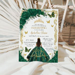 Quinceañera Emerald Green Floral Gold Princess Invitation<br><div class="desc">Personalize this lovely quinceañera invitation with own wording easily and quickly,  simply press the customize it button to further re-arrange and format the style and placement of the text.  Matching items available in store!  (c) The Happy Cat Studio</div>