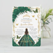 Quinceañera Emerald Green Floral Gold Princess Invitation (Standing Front)