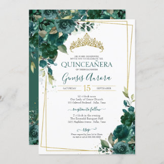 Quinceañera Emerald Green Floral Invitation