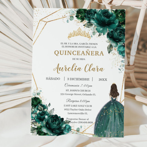 Quinceañera Emerald Green Floral Princess Español