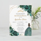 Quinceañera Emerald Green Floral Princess Español Invitation (Standing Front)