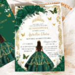 Quinceañera Emerald Green Floral Princess Gold Invitation<br><div class="desc">Personalize this lovely quinceañera invitation with your own wording easily and quickly. Click the Edit Using Design Tools button to further edit the text, wording, font style, font size, font color, add more text, move or remove some images. The butterflies, quince girl and crown are movable, resizable, multipliable and removable....</div>