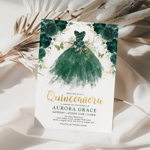 Quinceañera Emerald Green Flower Princess Birthday Invitation