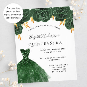 Quinceanera emerald green gold dress floral budget flyer