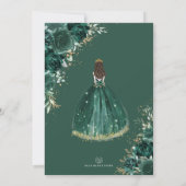 Quinceañera Emerald Green Gold Floral Princess Invitation (Back)