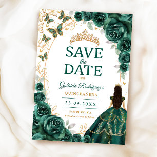 Quinceanera Emerald Green Gold Floral Save The Date