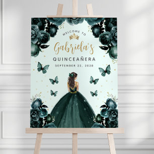Quinceañera Emerald Green Gold Floral Welcome Foam Board