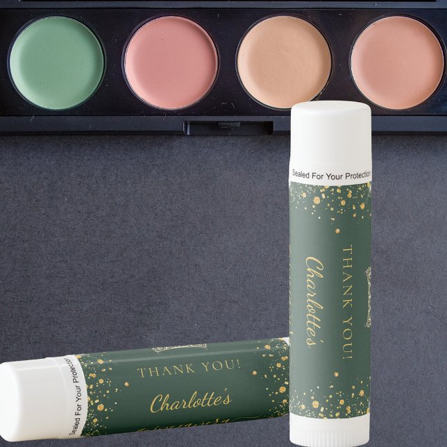 Quinceanera emerald green gold glitter tiara favor lip balm (Creator Uploaded)