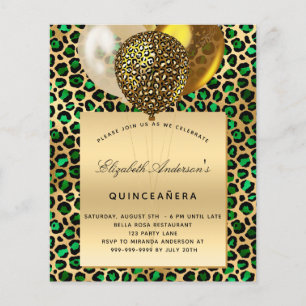 Quinceanera emerald green leopard balloon budget flyer