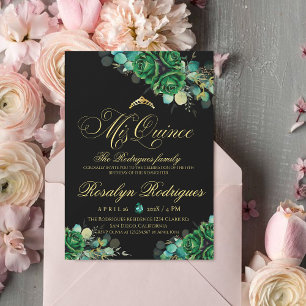 Quinceañera Emerald green Lux Botanical Invitation