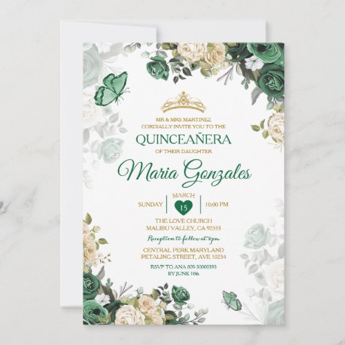 Quinceaera Emerald Green Mexican Butterfly Invitation