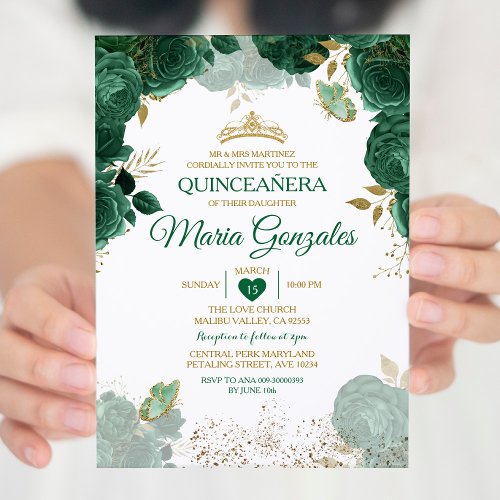 Quinceaera Emerald Green Mexican Butterfly Invitation