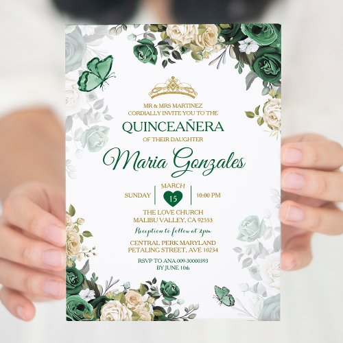 Quinceaera Emerald Green Mexican Butterfly Invitation