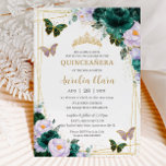 Quinceañera Emerald Green Purple Floral Butterfly Invitation<br><div class="desc">Personalize this lovely quinceañera invitation with own wording easily and quickly,  simply press the customize it button to further re-arrange and format the style and placement of the text.  Matching items available in store!  (c) The Happy Cat Studio</div>