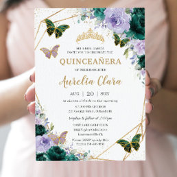 Quincea&#241;era Emerald Green Purple Lilac Floral  Invitation