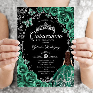 Quinceanera Emerald Green Silver Black Invitation