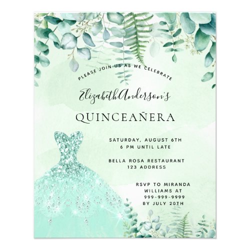 Quinceanera enchanted forest dress budget flyer