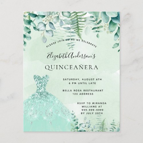 Quinceanera enchanted forest dress budget flyer