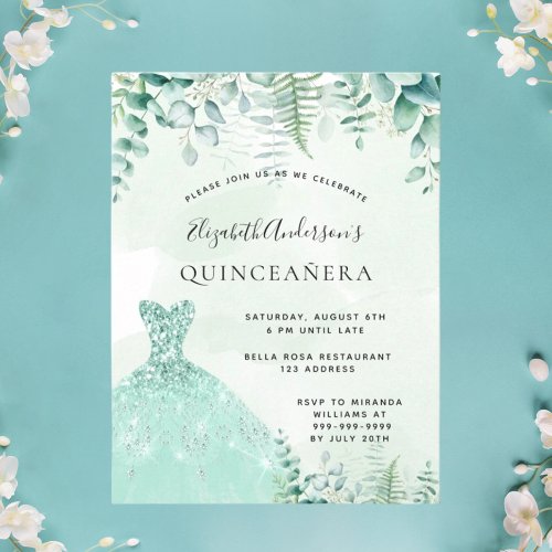 Quinceanera enchanted forest dress invitation postcard