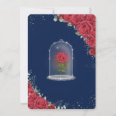 Quinceañera Enchanted Red Rose Floral Navy Blue Invitation (Back)