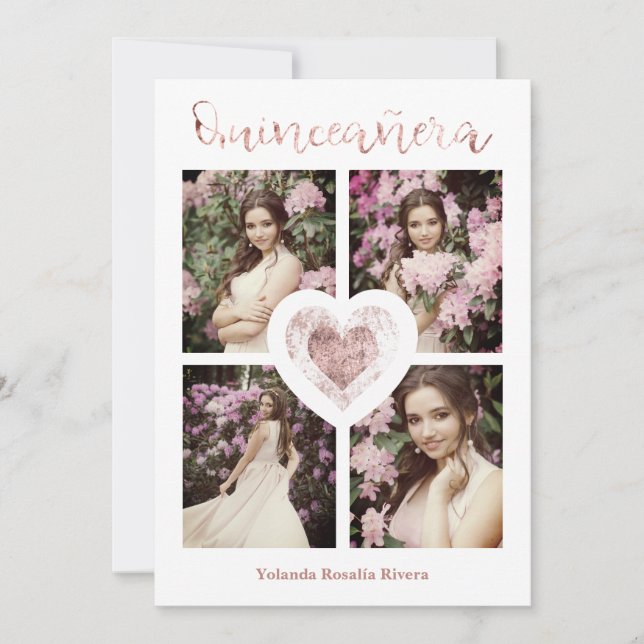 Quinceañera Español Tendencia Oro Rosa 4 photos (Front)