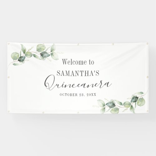 Quinceanera Eucalyptus 15th Birthday Greenery Banner