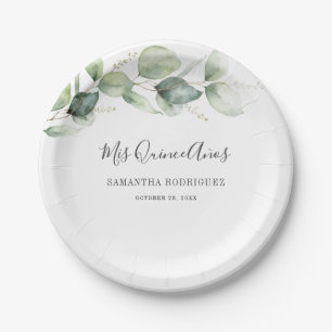 Quinceanera Eucalyptus Granddaughter 15th Birthday Paper Plates