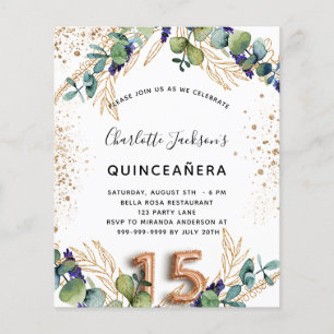 Quinceanera eucalyptus greenery budget invitation flyer