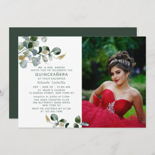 Quinceañera Eucalyptus Greenery Floral Photo Invitation
