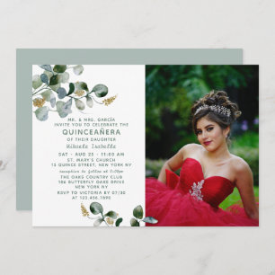 Quinceañera Eucalyptus Greenery Floral Photo Invitation