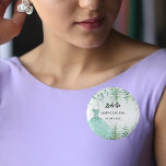 Quinceanera eucalyptus greenry woodland button<br><div class="desc">A white background.  Decorated with eucalyptus greenery and woodland ferns. Personalize and add a name,  date. The name is written with a modern hand lettered style script.</div>
