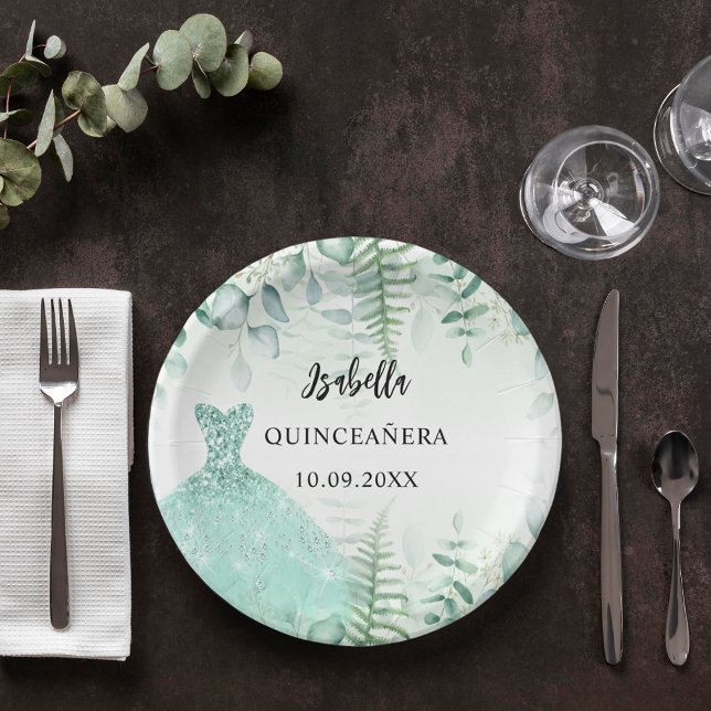 Quinceanera eucalyptus greenry woodland paper plates (Creator Uploaded)