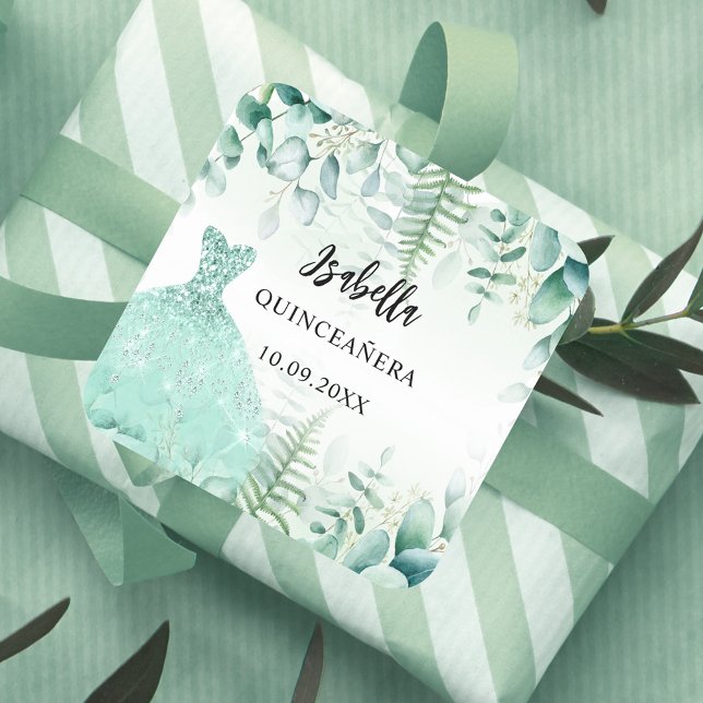 Quinceanera eucalyptus greenry woodland square sticker (Creator Uploaded)