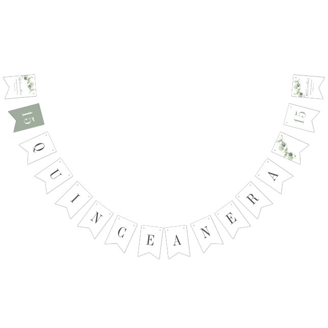 Quinceanera Eucalyptus Leaves Mis Quince Anos Bunting Flags (All)