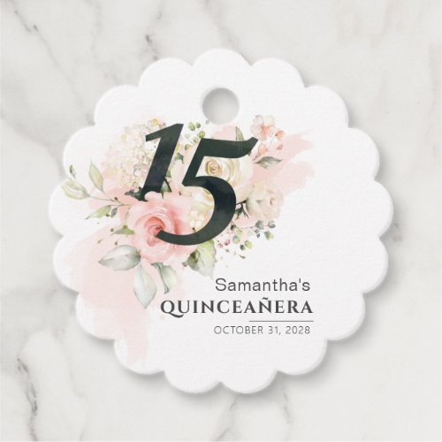 Quinceanera Eucalyptus Pink Floral 15th Birthday Favor Tags