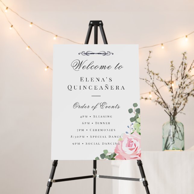Quinceañera Event Order of Events Floral Sign (In Situ (Stand))